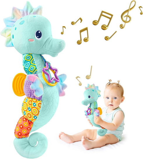Infant Baby Musical Stuffed Animal Activity Toys, Multi-Sensory Crinkle, Rattle, Textures for Newborns 0-12 Months,