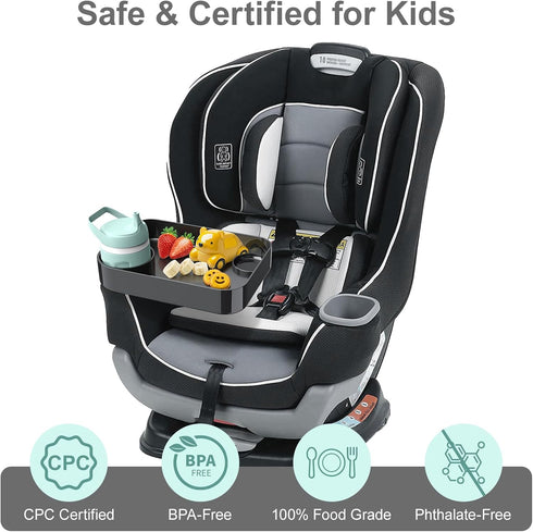3 Inch Car Seat Snack Tray for Toddlers - Cup Holder Fits Most Sippy Cups & Straw Bottles with Dip Well, Mess-Free