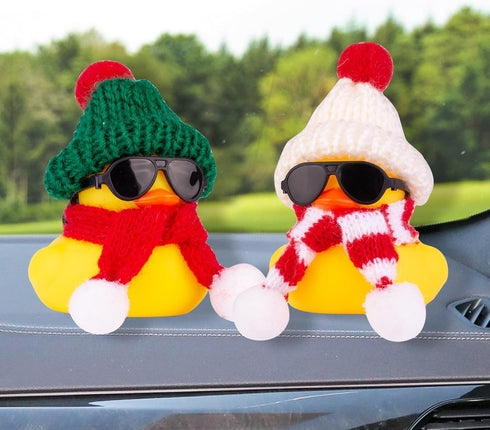 Christmas Rubber Ducks Toys, Yellow Duck Car Ornaments for Dashboard Decorations