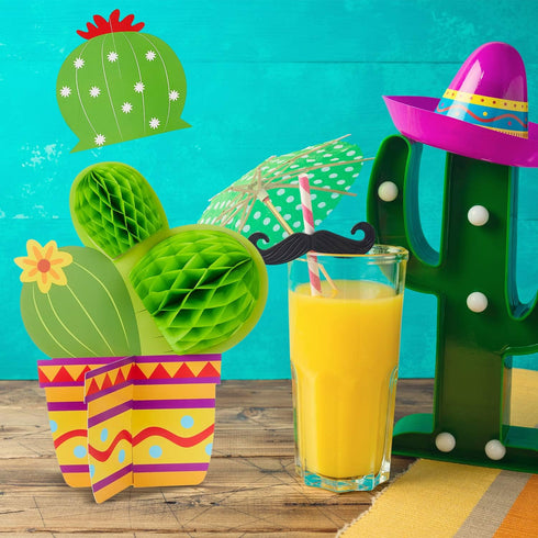 Gejoy 6 Pieces Cactus Party Decorations, Honeycomb Table Centerpieces Paper Cutouts for Fiesta Birthday Baby Shower