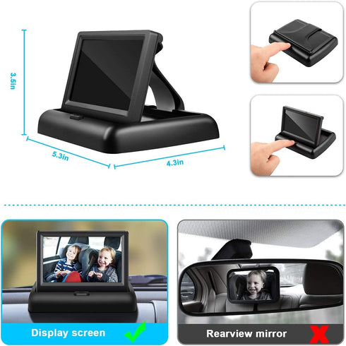 Shynerk Baby 4.3'' Baby Car Mirror with HD Night Vision Function Display, Safety Car Seat Camera with Wide Crystal