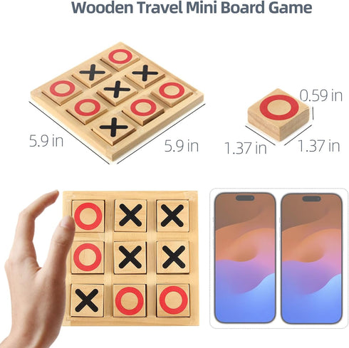 Wooden Tic Tac Toe Game - 5.9 Inch Small Travel Board Games - Tic Tac Toe Coffee Table Decor