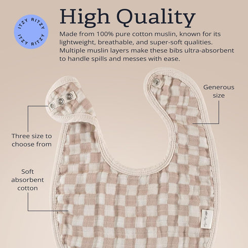Set 3 -3 Itzy Ritzy of Baby Bibs - Ultra-Soft Adjustable Infant & Toddler Bibs Made of Triple-Layer Cotton Muslin