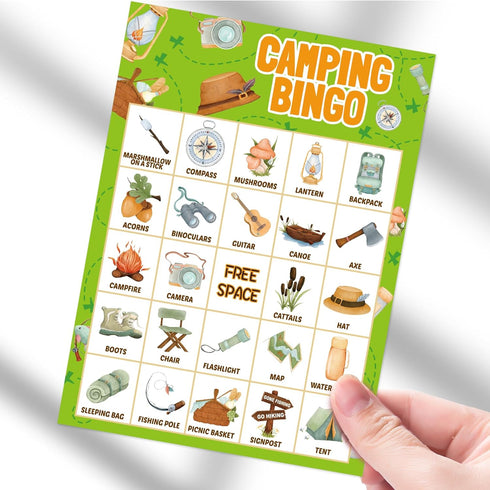 Camping Bingo Game for Kids, 24 Players Outdoor Party Camp Adventure Activities Supply