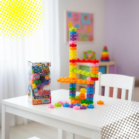 (Pack 1) 4910-1 JA-RU Building Blocks Spinning Toy of Creative Cogs. Click, Clock, & Stock. Connect Colorful Pieces.