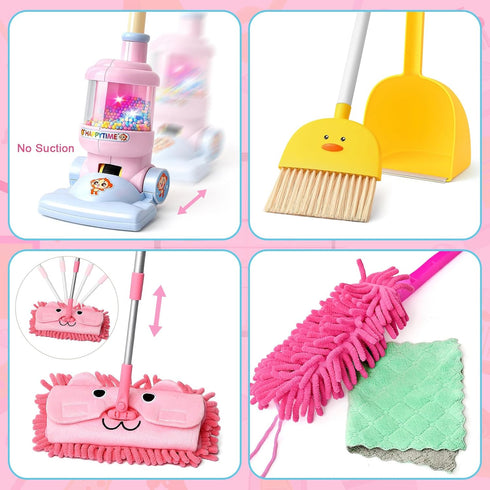 Playset 2-4, 6-Piece Set TUZT Kids Cleaning Toys for Ages Compact Pretend Vacuum with Light & Sound (No Suction)