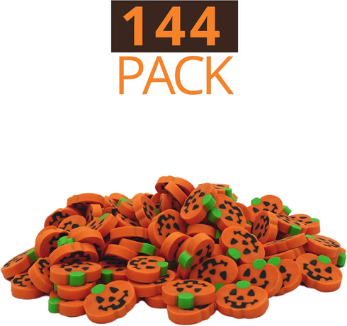 144 Pcs Halloween Pumpkin Erasers for Kids, Mini Jack-O’-Lantern Party Favors, Non-Candy Treats