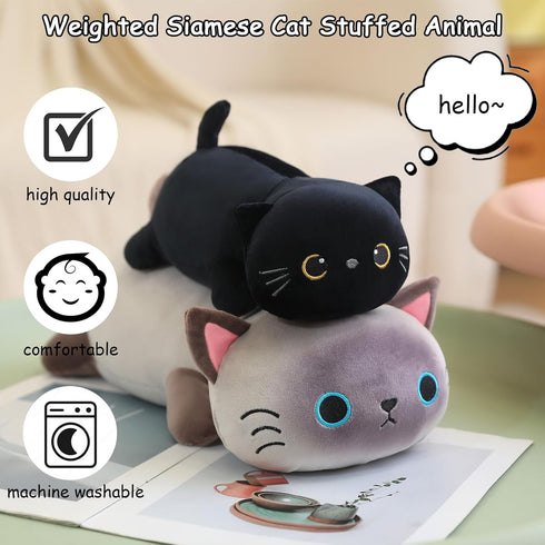 SQEQE Weighted Siamese Cat Plush, Weighted Siamese Cat Stuffed Animal for Anxiety, Cute Siamese Cat Plushies, Soft