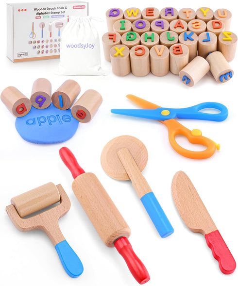 Wooden Dough Tools Kit for Kids, Dough Accessories with Rolling Pins, Pizza