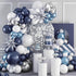 Blue Silver Balloon Arch Kit, Navy Blue Silver White Balloon Garland with Metallic Light blue silver Balloons Star Foil