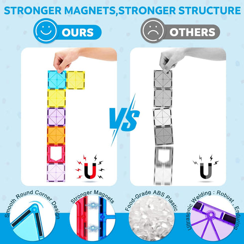 Ryoichi 138PCS Set 2 3-9+ Magnetic Building Tiles with Cars, STEM Educational Construction Blocks & Montessori Learning