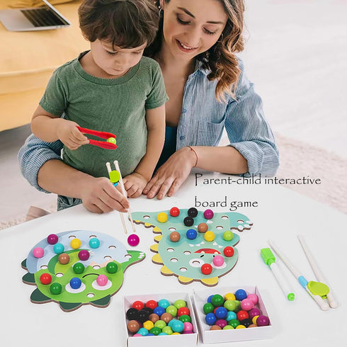 Montessori Wooden Clip Bead Board Game, Fine Motor Skills Toys for Boys and Girls Ages 3-5 (Chicken) MC-189