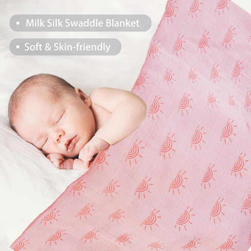 Viviland Muslin Swaddle Blankets, Breathable Baby Receiving Wraps, 2-Pack Sun, 47 x 47 inches