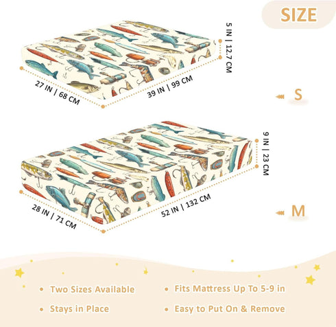 Mazeann 52" 28" 9" Fishing Lures Fisherman Retro Crib Sheets Soft Breathable Fitted Cotton Baby Crib Sheets Mattress