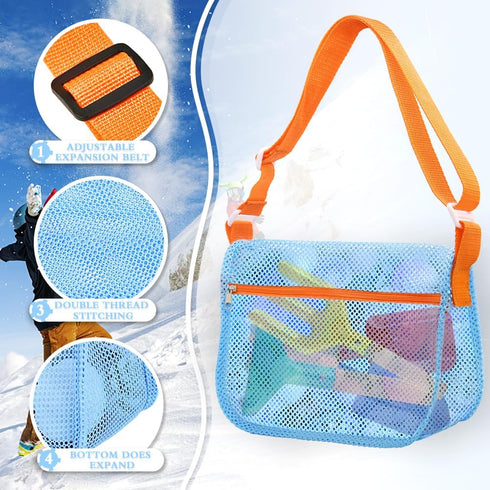 Beach,3Pcs Swimming Shell Bags for Seashell Collecting Bag with Adjustable Shoulder Straps, Beach Mesh Bag for Storing