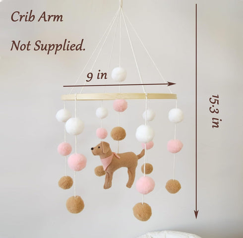 Goukurlsma Baby Crib Mobile for Girls Boys Dog Theme Baby Mobile for Crib Mobile for Bassinet with Felt Ball, Pink