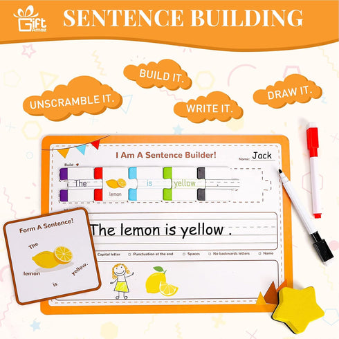145 PCS Sentence Building for Kids, Sight Word Games Puzzle, Montessori Grammar Reading Game for Kindergarten