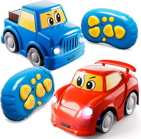 WATUDOU Remote Control Car for Toddlers 1-3 2-4 3-5, 2 Pack Cartoon 2.4