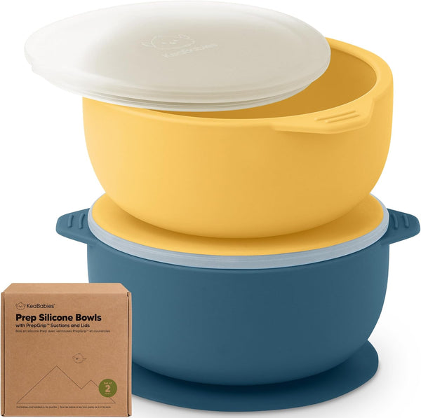 KeaBabies 2-Pack Baby Bowls with Suctions, Lids - Silicone Toddler Suction Bowls