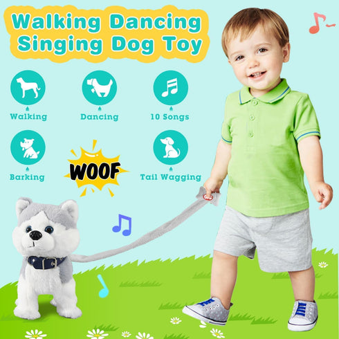 Marsjoy Husky Walking Dog Toy for Girls Barking Puppy with Control Leash, Realistic Wagging Tail Robot Interactive