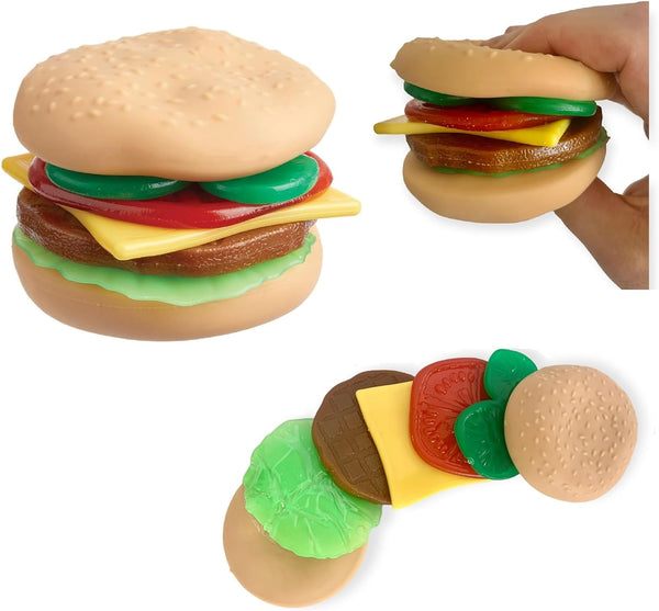 Stretchy Burger Sensory Toy Play Food 7pc Set, Stackable Stretchy Hamburger Toy