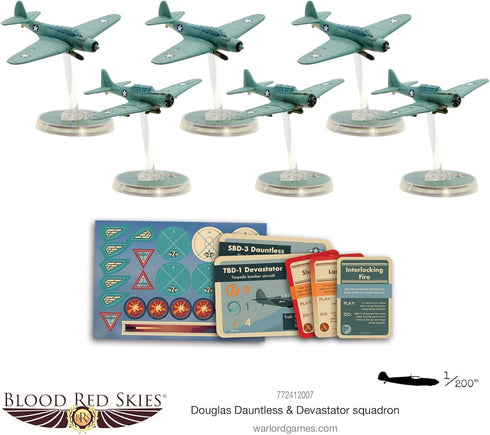 Warlord Blood Red Skies Douglas Dauntless & Devastator Squadron 1:200 WWII Table Top War Game 772412007, Unpainted