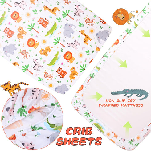 1 Pack Cloele Animal Fitted Crib Sheet for Girls Jungle Baby Nursery Bed Sheet for Standard Crib and Toddler Mattresses