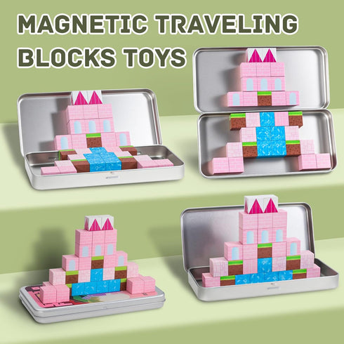 Jollynamy 1-3, 4-8, Mini Portable Magnetic Blocks with Iron Storage Box - Travel Magnet Building Block for Toddler STEM