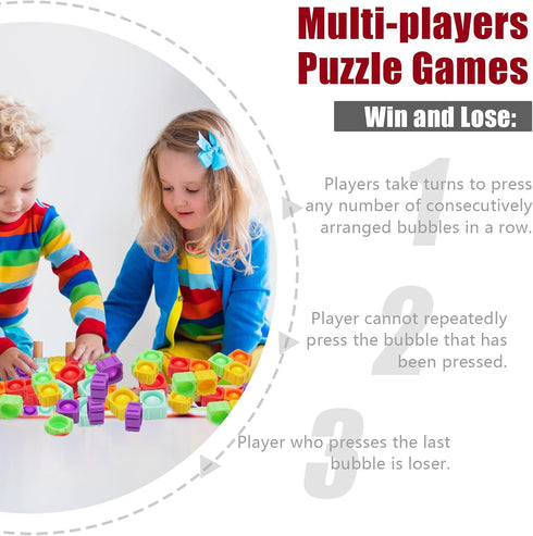 Pop Blocks Fidget Toys, Rainbow Silicone Popper Infinity DIY Building Blocks CVC Words Learning Phonics Color