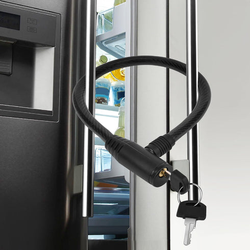 Secure Black Refrigerator Lock with Keys, 19.7" Childproof Cable Lock for French Door Fridge & Cabinet