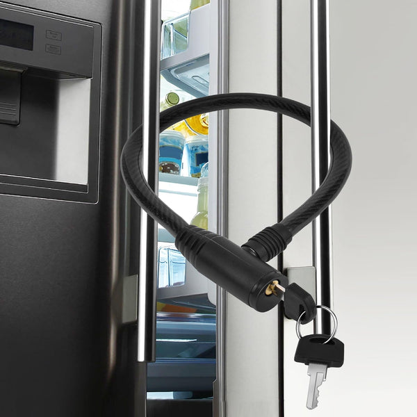 Secure Black Refrigerator Lock with Keys, 19.7" Childproof Cable Lock for French Door Fridge & Cabinet