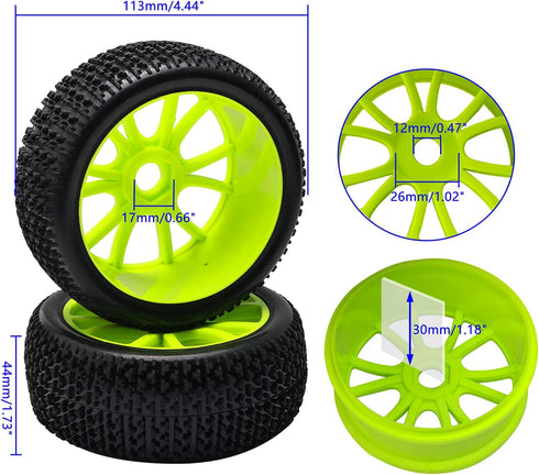 4PCS 17mm Hub Wheel Rim & T Grain Tires - Yellow for HSP 1:8 Off-Road RC Car Buggy