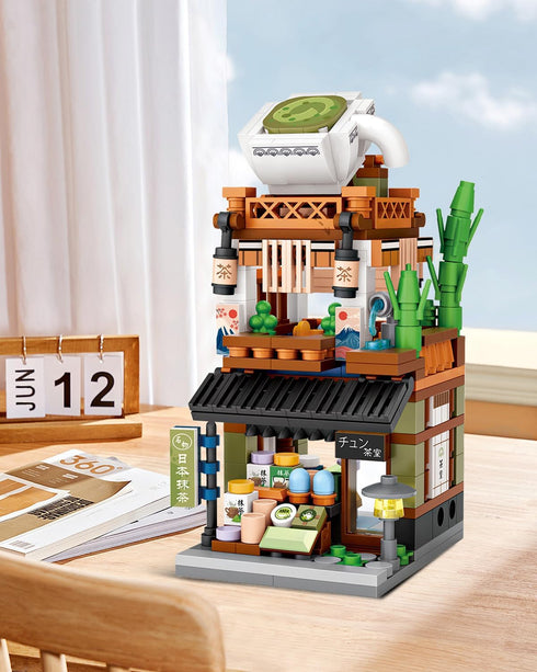 Set 379 (1656) Japanese City Street View Matcha Shop, MOC Creative Mini Building Blocks House pcs, Simulation