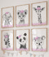 Safari Animals Baby Girls Nursery Set of 6 Unframed Wall Art Prints,