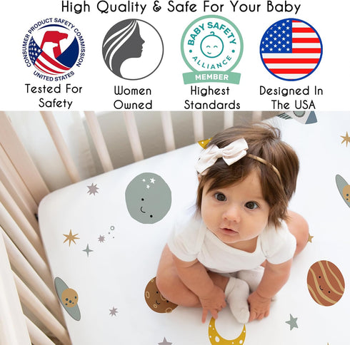 Sweet Jojo Designs Fitted Baby Crib Sheets (Outer Space Themed) for Boys, Infant Nursery, Toddler Room - Standard Size