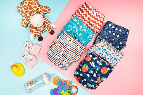 Simple Being Gusset, 4-Layers Reusable Cloth Diapers, Double One Size Adjustable, Washable Soft Absorbent, Waterproof