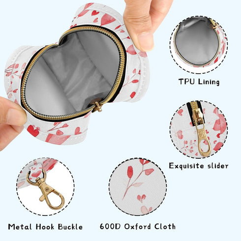 YETTASBIN Valentines Heart Portable Pacifier Holder Case with Metal Hook Buckle & Zipper for Diaper Bag and Stroller
