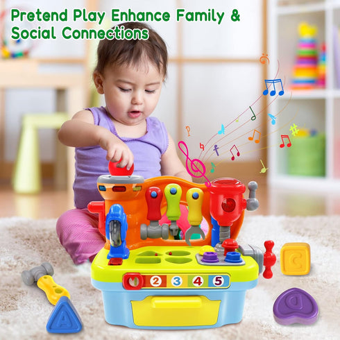 Musical Learning Workbench Baby Toys for 1 Year Old Boy Girl, Early Educational Sound Shape Tool Set for Kids Age 1-2