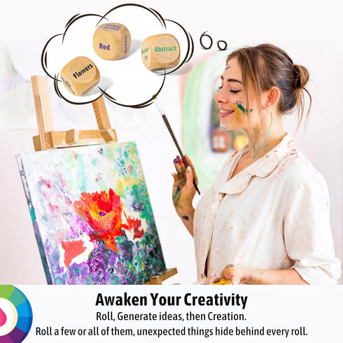 Inspiration Art Dice Set with Art Principles Cards - Color Wheel & Painting Knowledge, 9 Dice for Adults, Creative Gifts