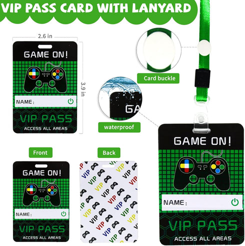 146 Pcs Video Game Party Favors, Gamer Party Favors for Boys - VIP Passes with Lanyards Bracelets Keychains Tattoo Stickers Shoe Charms Button Caps Party Bags for Gaming Party Favors