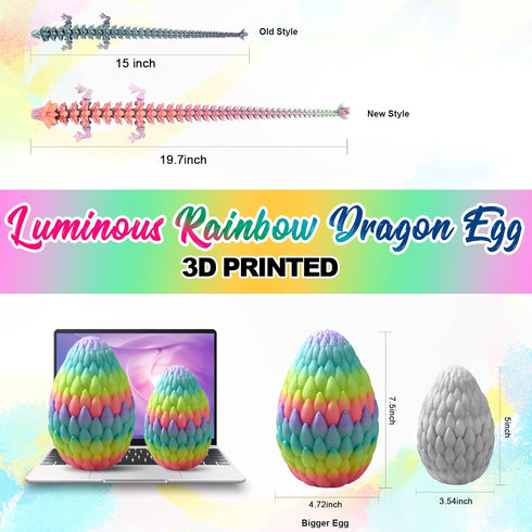 19''Large 3D 5-7 4-6 8-12 Printed Dragon Egg Glow in the Dark,Articulated Dragon Inside, Surprise Big Dragons Egg Toy