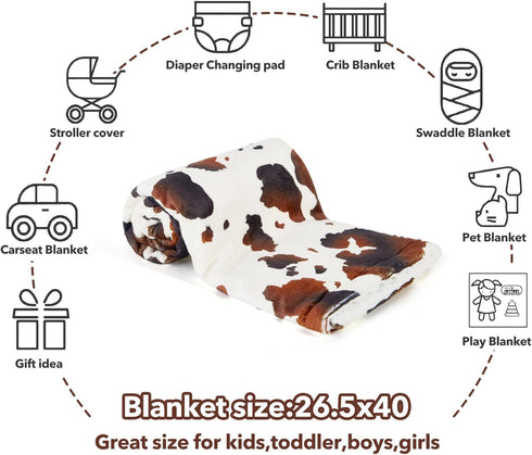 26.5 40 Inches Cow Baby Blanket for Boys Girls Soft Fleece Minky Blanket with Dotted Backing Double Layer Newborn