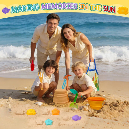 BeneFine Set Summer Beach Toy for Kids Sand Toys Outdoor Play with Mesh Bag-Includes Collapsible Bucket, Mesh Shovel