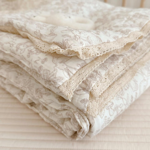 47"x59", BuLuTu Cotton Muslin Blanket for Toddler Girls Boys Rabbit Pattern Baby Quilted Blanket Lightweight Soft
