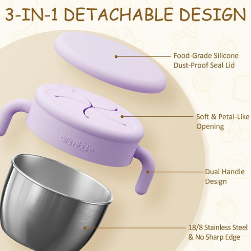 Fimibuke 12 OZ 2 Pack Snack Containers for Toddlers Kids, Spill Proof Stainless Steel Baby Snack Cups with Removable