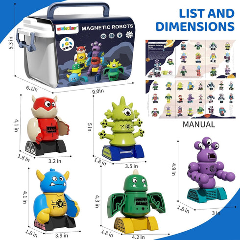 3-5 5-7 Set 3-8 MSKOLER Magnet Robot Toys for Kids - Magnetism Stacking Transform Boys Toys for Ages with Storage Box