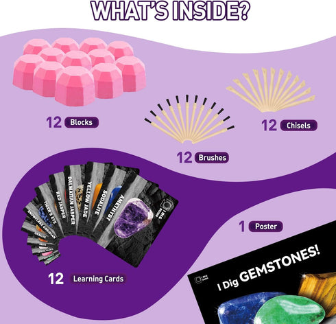 12 Gamerside Gemstones Dig Kit - Dig it up Real Gemstone and Crystal for Kids Gems Digging Kit Mineral & Rock