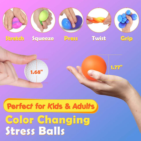 50 Pack (1.8") Stress Balls Bulk for Kids and Adults: Mini Squishy Ball for Stress Reduce - Color Changing Sensory Ball
