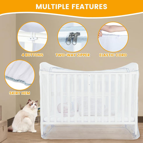 Orzbow Baby Crib Tent, Encrypted Mosquito Net for Crib with Two-Way Zippers, Durable Mesh Cover for Baby Safety