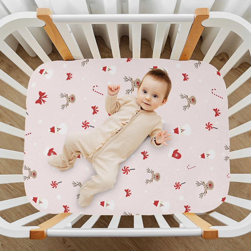SDMKA 28x52 Inch Christmas Pattern Crib Sheets for Boys Girls - Portable Microfiber Fitted Crib Sheet for Standard Crib